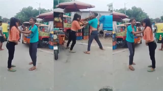 A fight broke out between a boy and a girl on – the street leaving the girl stripped naked