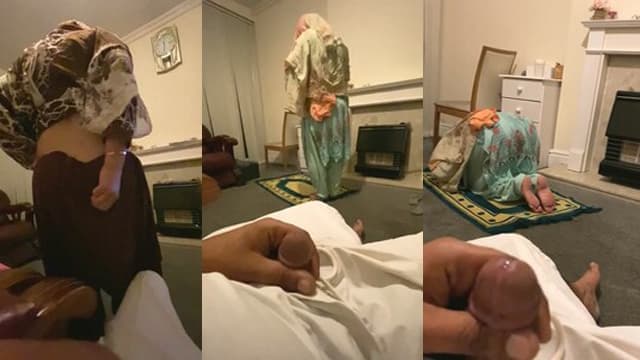 Muslim Hot Wife Doing Namaz While Husband Jerking HD