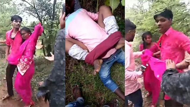 Mallu Lovers hiding in jungle caught by village people & fucks